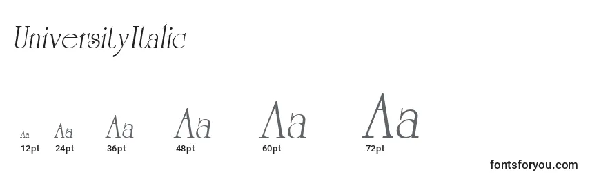 UniversityItalic Font Sizes