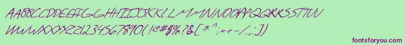 Fonte SfScribbledSansScItalic – fontes roxas em um fundo verde