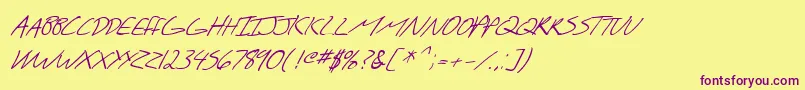 フォントSfScribbledSansScItalic – 紫色のフォント、黄色の背景