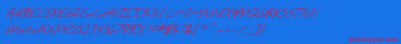Fonte SfScribbledSansScItalic – fontes vermelhas em um fundo azul