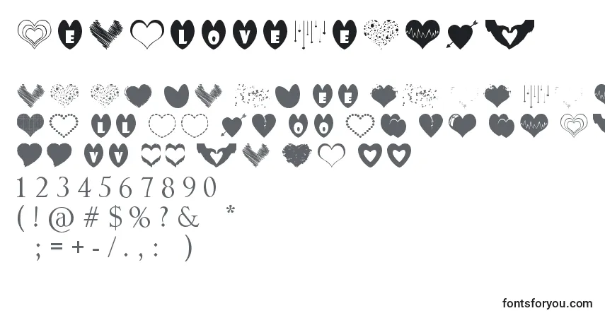 Schriftart SexyLoveHearts – Alphabet, Zahlen, spezielle Symbole