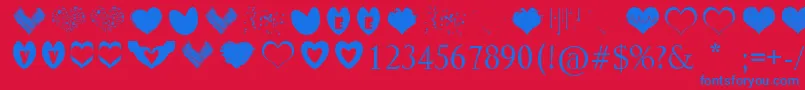 SexyLoveHearts-Schriftart – Blaue Schriften auf rotem Hintergrund