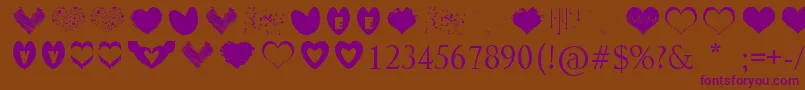 SexyLoveHearts-Schriftart – Violette Schriften auf braunem Hintergrund