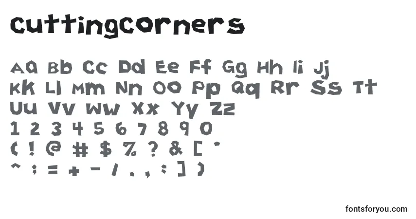 A fonte CuttingCorners – alfabeto, números, caracteres especiais
