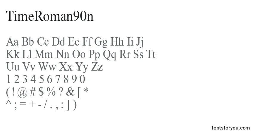 Czcionka TimeRoman90n – alfabet, cyfry, specjalne znaki