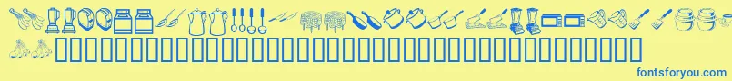 KrKitchenDings-Schriftart – Blaue Schriften auf gelbem Hintergrund