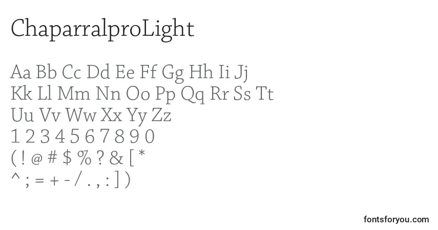 Fuente ChaparralproLight - alfabeto, números, caracteres especiales