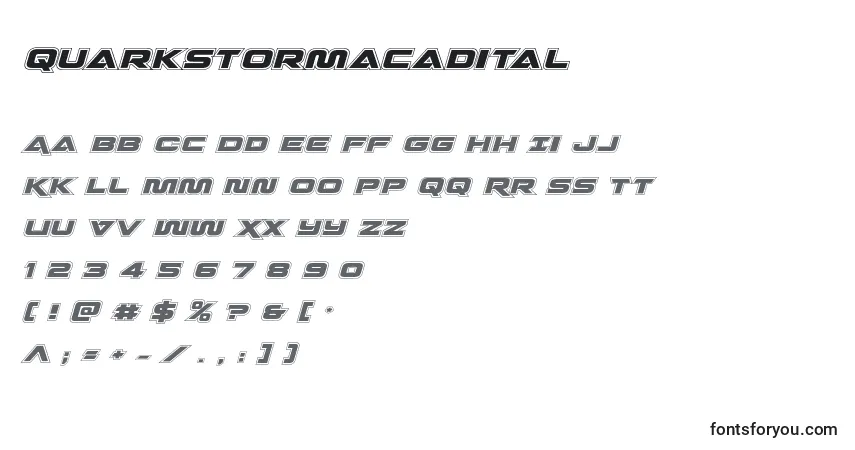 A fonte Quarkstormacadital – alfabeto, números, caracteres especiais