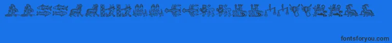 Tierkreis-Schriftart – Schwarze Schriften auf blauem Hintergrund