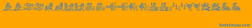 Tierkreis-Schriftart – Blaue Schriften auf orangefarbenem Hintergrund