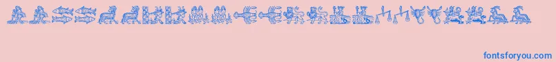 Tierkreis-Schriftart – Blaue Schriften auf rosa Hintergrund