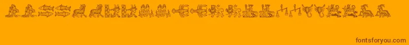 Tierkreis-Schriftart – Braune Schriften auf orangefarbenem Hintergrund