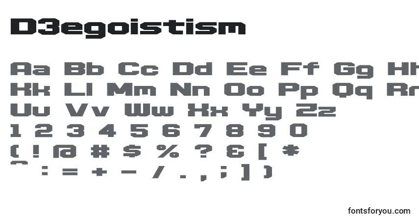 A fonte D3egoistism – alfabeto, números, caracteres especiais