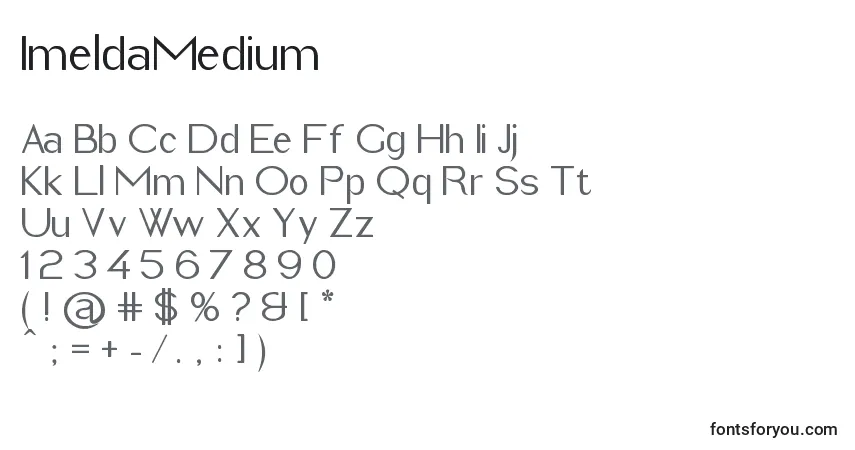 A fonte ImeldaMedium – alfabeto, números, caracteres especiais