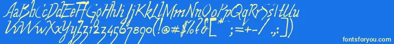 Fonte WolvenScript – fontes amarelas em um fundo azul
