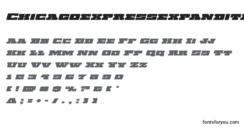 Chicagoexpressexpandital-fontti – aakkoset, numerot, erikoismerkit