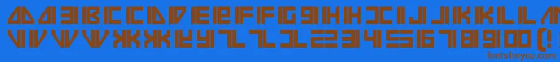 フォントVilmosMagyar – 茶色の文字が青い背景にあります。