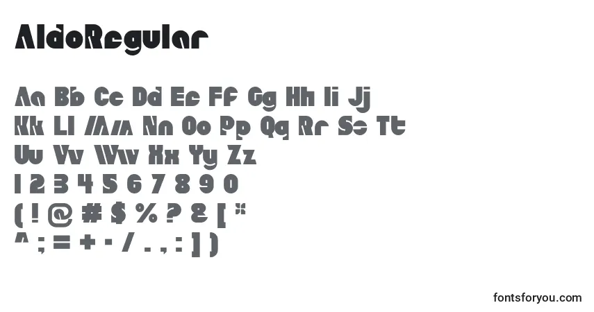 Schriftart AldoRegular – Alphabet, Zahlen, spezielle Symbole