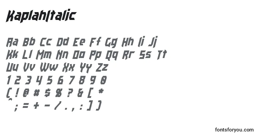 Schriftart KaplahItalic – Alphabet, Zahlen, spezielle Symbole