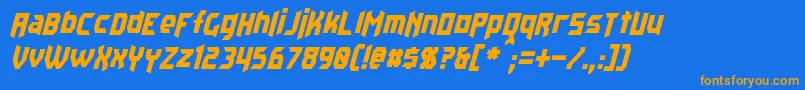 フォントKaplahItalic – オレンジ色の文字が青い背景にあります。