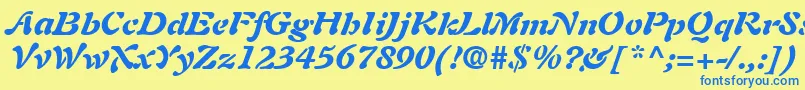 Saiba mais sobre a fonte AuriolLtBlackItalic Fonte AuriolLtBlackItalic – fontes azuis em um fundo amarelo