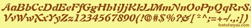 AuriolLtBlackItalic-fontti – ruskeat fontit keltaisella taustalla