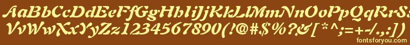 AuriolLtBlackItalic-Schriftart – Gelbe Schriften auf braunem Hintergrund