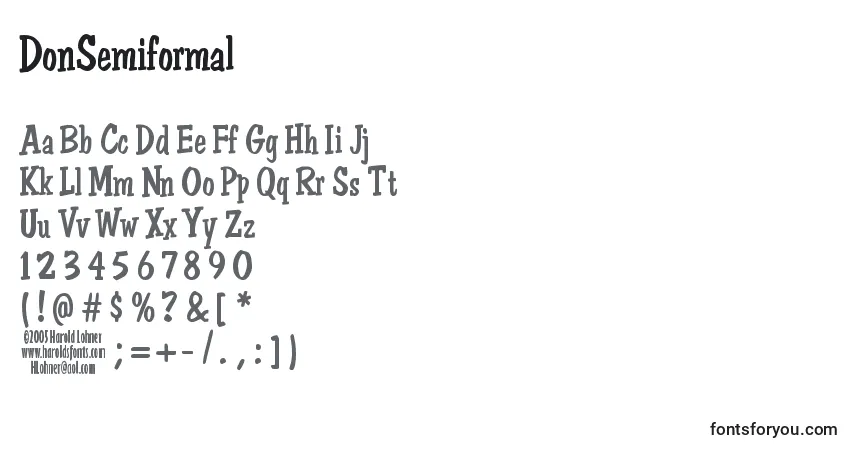 A fonte DonSemiformal – alfabeto, números, caracteres especiais
