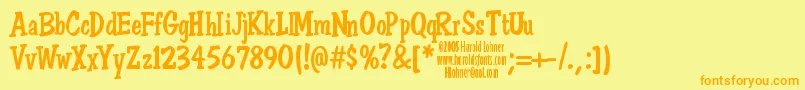 フォントDonSemiformal – オレンジの文字が黄色の背景にあります。