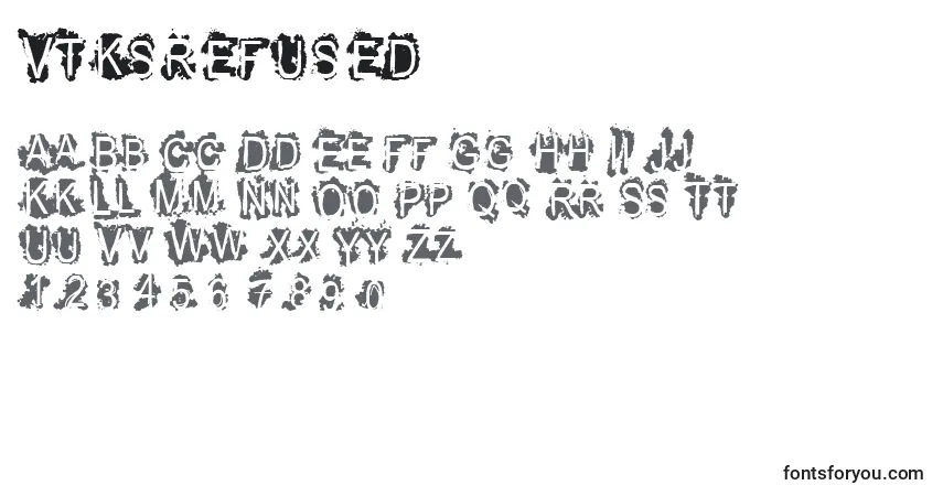 Czcionka Vtksrefused – alfabet, cyfry, specjalne znaki