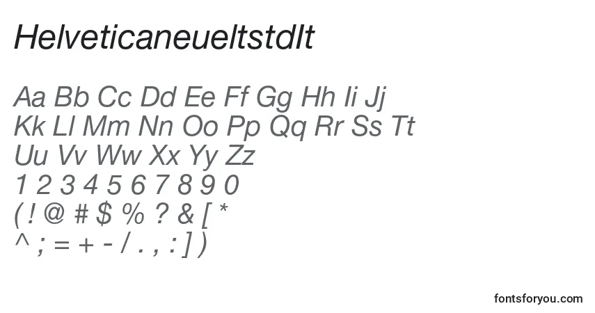 A fonte HelveticaneueltstdIt – alfabeto, números, caracteres especiais