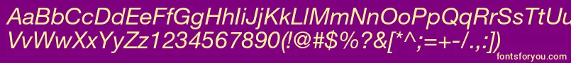 HelveticaneueltstdIt-Schriftart – Gelbe Schriften auf violettem Hintergrund