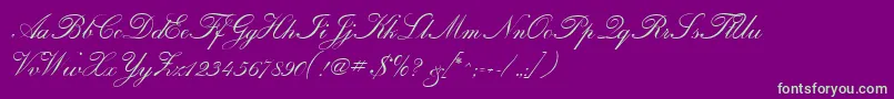 CalligraphiaOne-fontti – vihreät fontit violetilla taustalla