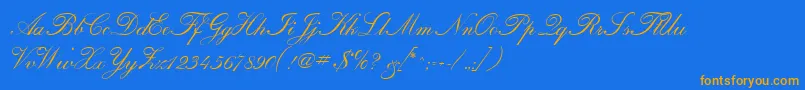 フォントCalligraphiaOne – オレンジ色の文字が青い背景にあります。