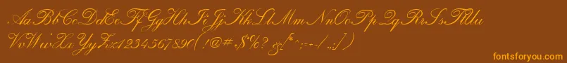 CalligraphiaOne-fontti – oranssit fontit ruskealla taustalla