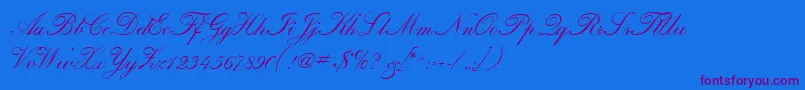 CalligraphiaOne-Schriftart – Violette Schriften auf blauem Hintergrund