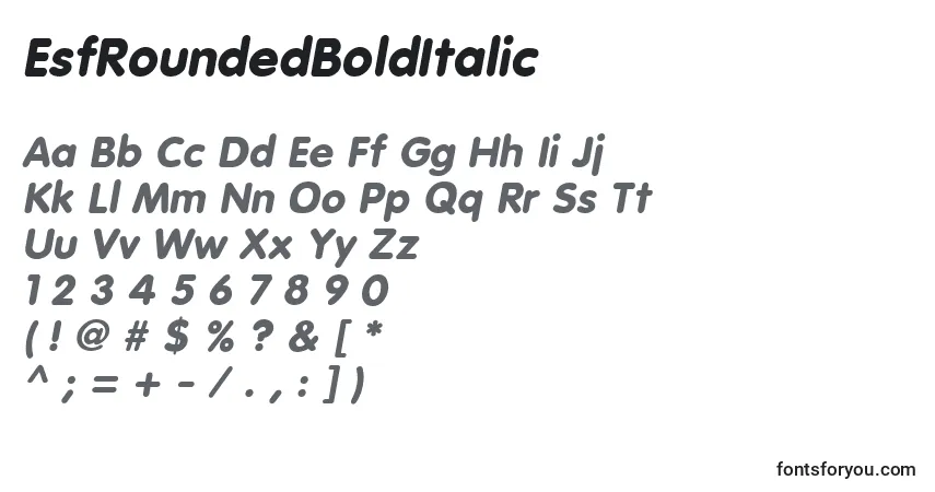 Schriftart EsfRoundedBoldItalic – Alphabet, Zahlen, spezielle Symbole