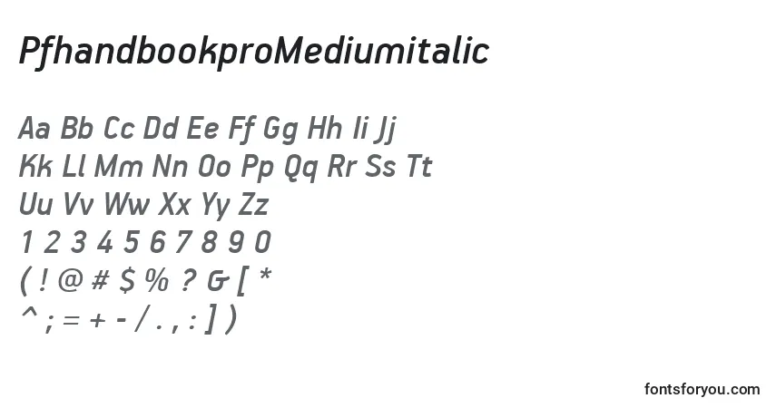 Шрифт PfhandbookproMediumitalic – алфавит, цифры, специальные символы