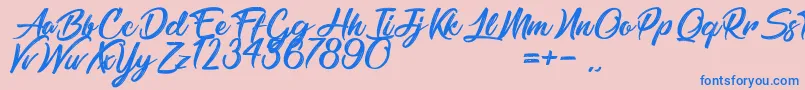 BarbershopInThailand-Schriftart – Blaue Schriften auf rosa Hintergrund