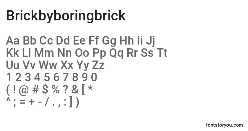 Czcionka Brickbyboringbrick – alfabet, cyfry, specjalne znaki