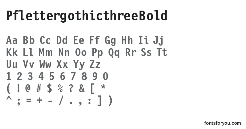 A fonte PflettergothicthreeBold – alfabeto, números, caracteres especiais