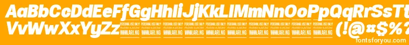 Lisätietoja SpecifypersonalNormblackitalic-fontista SpecifypersonalNormblackitalic-fontti – valkoiset fontit oranssilla taustalla