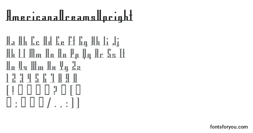 Schriftart AmericanaDreamsUpright – Alphabet, Zahlen, spezielle Symbole
