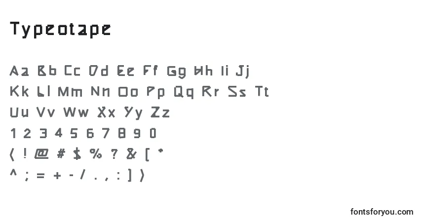 Czcionka Typeotape – alfabet, cyfry, specjalne znaki