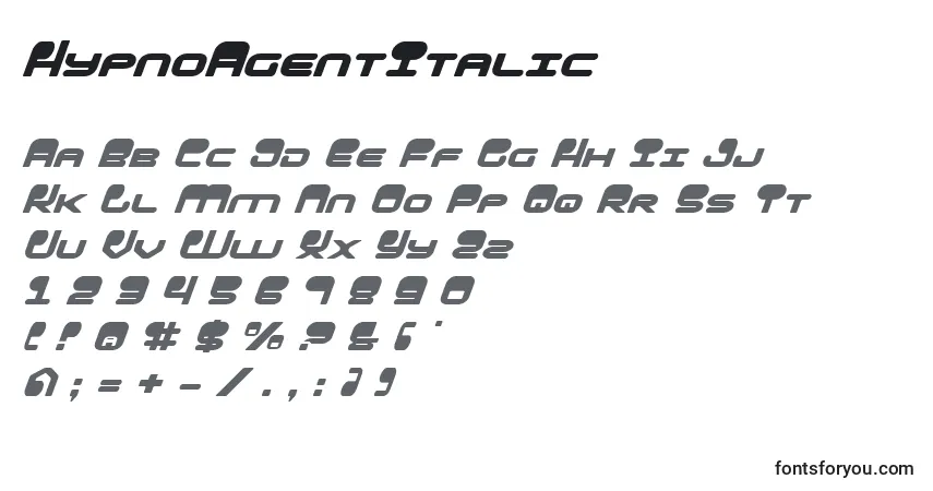 Schriftart HypnoAgentItalic – Alphabet, Zahlen, spezielle Symbole