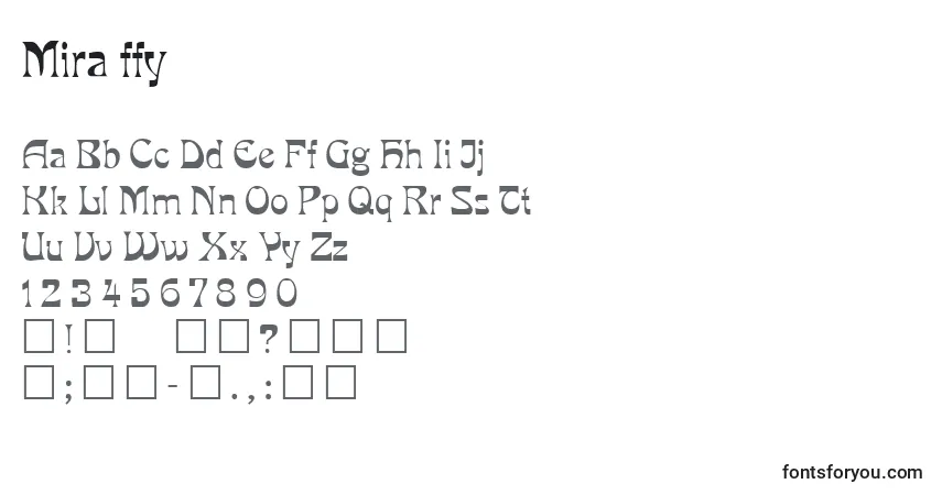 Czcionka Mira ffy – alfabet, cyfry, specjalne znaki
