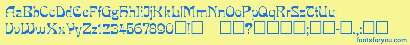 フォントMira ffy – 青い文字が黄色の背景にあります。