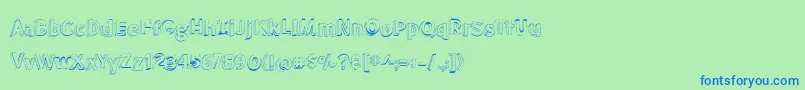 BmdMeatloafShadowOutline-fontti – siniset fontit vihreällä taustalla