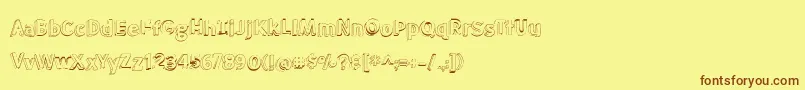 フォントBmdMeatloafShadowOutline – 茶色の文字が黄色の背景にあります。