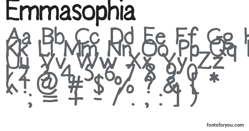 A fonte Emmasophia – alfabeto, números, caracteres especiais